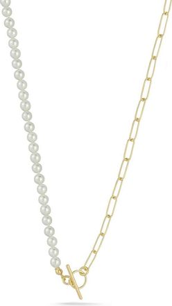 Sphera Milano Cultured Pearl & Paper Clip Chain Toggle Necklace in Gold at Nordstrom Rack