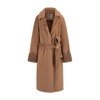 Guess Belted Coats, female, Brown, Size: M Lucrezia Faux-Fur Knit Coat
