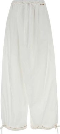 Marni Poplin Broek met Trekkoord - Dames - Wijde Broeken - Wit - S - Katoen - Broeken