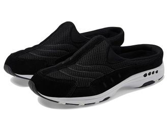 Easy Spirit Traveltime Womens Clog Shoes Black Suede/White : 6.5 WW (EE), Leather/Mesh/Suede