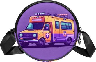 Generic Circle Crossbody Bag for Women, Ambulance Small Sling Bag Daypack with Zipper Adjustable Shoulder Straps Casual Ladies Girls Round Purse