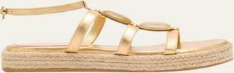 Gianvito Rossi Stone Metallic Leather Espadrille Gladiator Sandals
