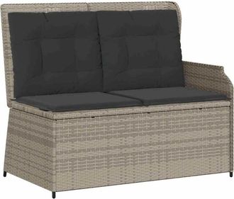 vidaXL Garden Bench with Cushion Light grey Poly rattan vidaXL