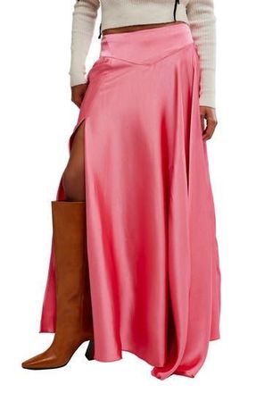 Free People Chilco Side Slit Satin Maxi Skirt in Raspberry Cake at Nordstrom Rack, Size 6
