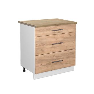 Vicco Mueble Bajo De Cocina Fame-line, Roble Dorado, 80 Cm Con 3 Cajones, Et Roble