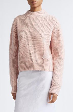 Cecilie Bahnsen Bega Floral Appliqué Wool Sweater in Soft Pink at Nordstrom, Size Medium