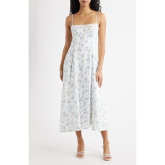 Reformation Pomona Sleeveless Linen Midi Dress in Nostalgia at Nordstrom, Size 12