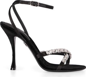 Dolce & Gabbana Steenversierde Satijnen Sandalen - Dames - Sandalen met hakken - Zwart - 36 EU - Satijn - Schoenen