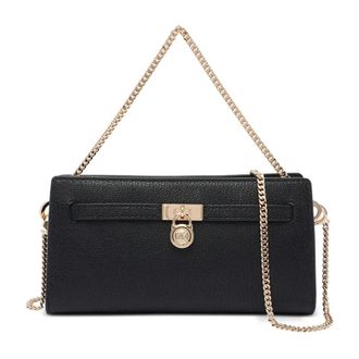 Michael Kors Tassen, Dames, Zwart, ONE Size, Zwarte leren schoudertas met ketting