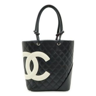 Chanel Black White Leather Shoulder Bag Tote Bag (Pre-Owned)