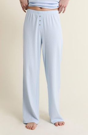 Etam Katell Pointelle Cotton Pajama Pants in Azure Blue at Nordstrom, Size X-Large