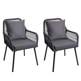 Hhg Hhg - Nunca Usado] Juego De 2 Sillas De Jard&iacute;n 475, Asiento/respaldo De Exterior En Tejido De Cuerda De Aluminio Rope, Antracita, Funda Gris Oscuro