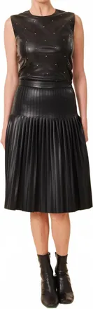 Dolce Cabo Faux Leather Pleated Midi Skirt In Black
