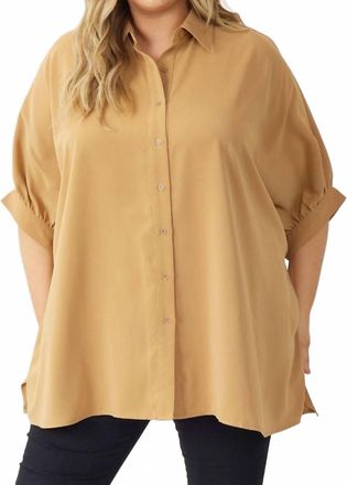 Entro Dolman Curvy 3/4 Sleeve Button Up Top In Camel
