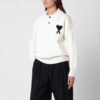 Ami Maglione a polo Ami de Coeur bianco in lana