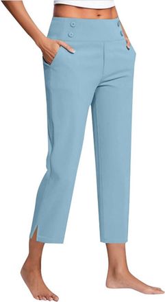 Generic Cropped Trousers for Women UK Straight Leg High Waist Stretch Chino Pants 3/139 Length Regular Fit Casual Joggers with Pockets Ladies Elegant Soft Lig