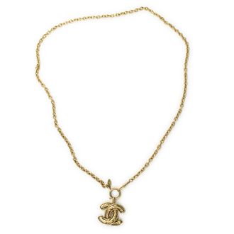 Chanel Pre-owned Womens Quilted CC Pendant Chain Necklace - Gold - One Size