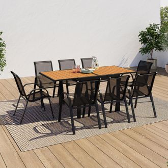 IDMarket Conjunto De Muebles De Jard&iacute;n Poly Mesa Extensible 90-180 Cm Y 8 Sillas De Madera Y Negro