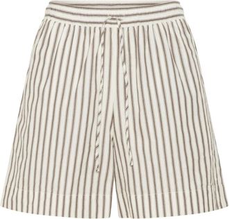 Soaked In Luxury Korte Broeken, Dames, Beige, M, Gestreepte Kaily Shorts in Bruin/Wit