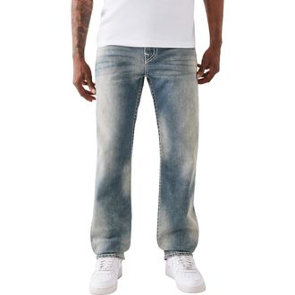 True Religion Ricky Super T Flap Staight Jeans in Crossbar Blue Medium Wash at Nordstrom, Size 33