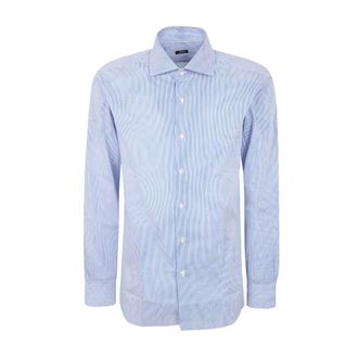 Barba Wide Striped Popeline Shirt - Heren - Zakelijke Overhemden - Blauw - 2XL - Katoen - Overhemden