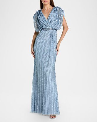 Mac Duggal Beaded Mesh Column Gown