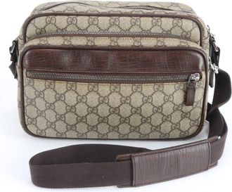 Gucci Beige Brown Leather Coated Canvas Shoulder Bag (Pre-Owned)