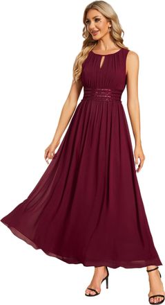 Ever-pretty Womens Crew Neck Sleeveless A Line Hollow Out Pleated Maxi Fromal Dress Burgundy 10UK