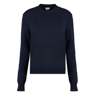 Bottega Veneta Cashmere trui met leren elleboogstukken - Dames - Cashmere truien - Blauw - M - Leer - Truien & Vesten