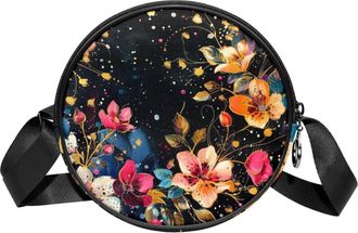 Generic Circle Crossbody Bag for Women, Floral Small Sling Bag Daypack with Zipper Adjustable Shoulder Straps Casual Ladies Girls Round Purse