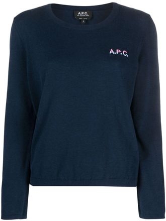 A.P.C. logo-embroidered cotton jumper - Blue