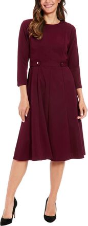 London Times Seamed Side Tab Fit & Flare Midi Dress In Burgundy