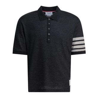 Thom Browne Polo Shirts, male, Gray, M, Luxurious Wool Polo Shirt Grey