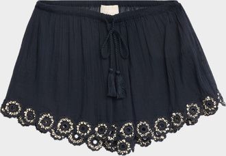 Ulla Johnson Liya Embroidered Gauze Coverup Shorts