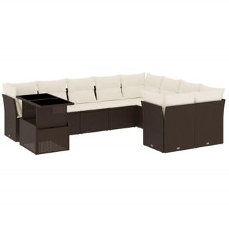 vidaXL Set De Sof&aacute;s De Jard&iacute;n 10 Pzas Y Cojines Rat&aacute;n Sint&eacute;tico Marr&oacute;n Vidaxl