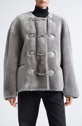 Toteme Teddy Genuine Shearling Clasp Jacket in Grey at Nordstrom, Size Medium