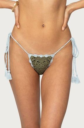 Edikted Crochet String Bikini Bottoms in Green at Nordstrom, Size X-Large