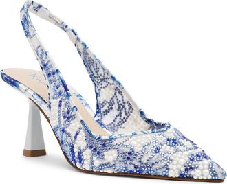 Betsey Johnson Clark Slingback Pump in White/Blue Floral at Nordstrom, Size 8.5