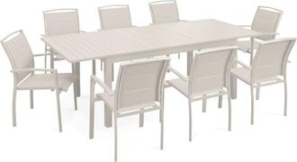 Oviala Mesa de jard&iacute;n extensible y 8 sillas de aluminio color crema