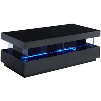 Vente-Unique Vente-unique - Tavolino led 2 cassetti e 2 nicchie mdf laccato Nero fabio ii
