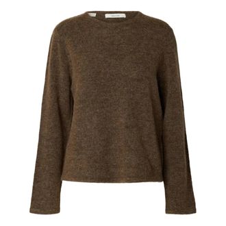 Selected Lulu New LS Knit O-Neck - Dames - Ronde hals truien - Bruin - L - Wol - Truien & Vesten
