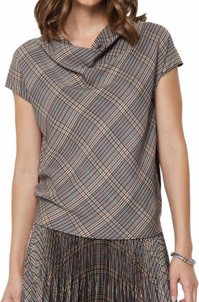 Current Air Cowl Neck Silk Sweater In Plaid