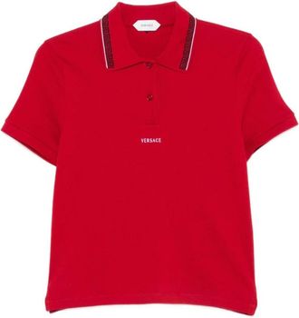 Versace Geborduurd-logo katoenen piqu&eacute; polo - Dames - Polos - Rood - S - Katoen - Tops