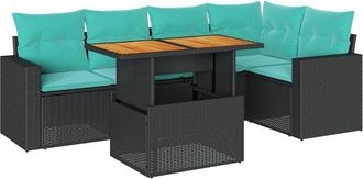 vidaXL Set De Sof&aacute;s De Jard&iacute;n 6 Piezas Y Cojines Rat&aacute;n Sint&eacute;tico Negro Vidaxl