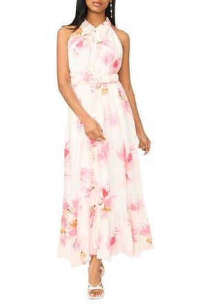 CeCe by Cynthia Steffe Print Belted Sleeveless Maxi Dress in Teaberry at Nordstrom Rack, Size X-Small