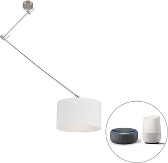 QAZQA Qazqa - Smart Pendant Light Steel with White Shade 35 cm Incl. Wifi A60 - Blitz