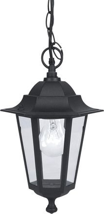 OEM L&aacute;mpara Colgante De Exterior Laterna 4, L&aacute;mpara De Exterior De 1 Foco, Luz Colgante De Aluminio Fundido Y Cristal, Color Negro, Portal&aacute;mpara E27, Ip44