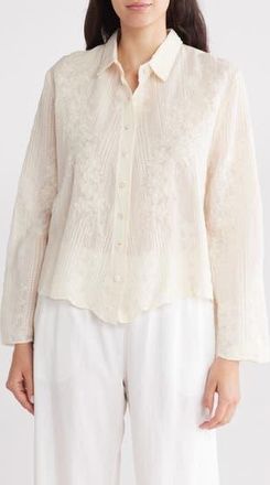Forgotten Grace Floral Embroidered Cotton Button-Up Shirt in Natural at Nordstrom Rack, Size X-Large