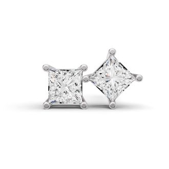 Diamond2Deal 14K White Gold 0.50 Ct Lab Grown Princess Cut Diamond Solitaire Stud Earrings Color- E-F, Clarity- VS1