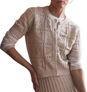 Autumn Cashmere Short Sleeve Tile Stitch Cardigan In Natural